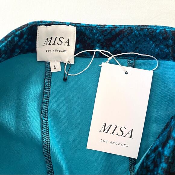 Misa Los Angeles New Blue Snake Animal Straight Velvet Pants Metallic Size 0 XS - Picture 7 of 10